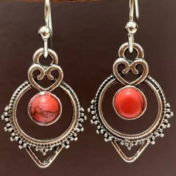 d'Vine Products Jewelry - Bohemian  Southwestern Style Simulated Red Turquoise Dangle Earrings